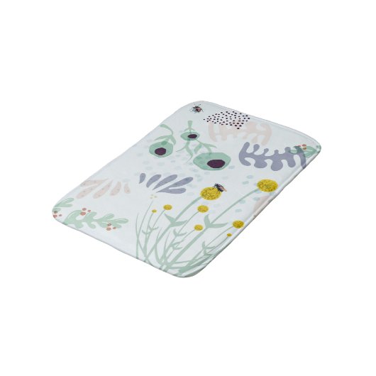 Modern Abstract Botanical Yellow Billy Button バスマット (アングル)