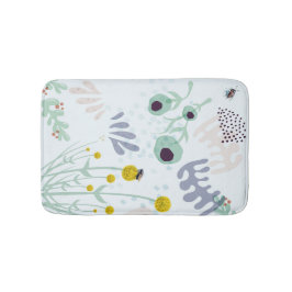 Modern Abstract Botanical Yellow Billy Button バスマット
