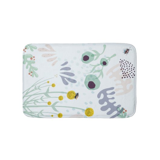 Modern Abstract Botanical Yellow Billy Button バスマット (正面)
