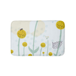 Modern Abstract Botanical Yellow Billy Button バスマット