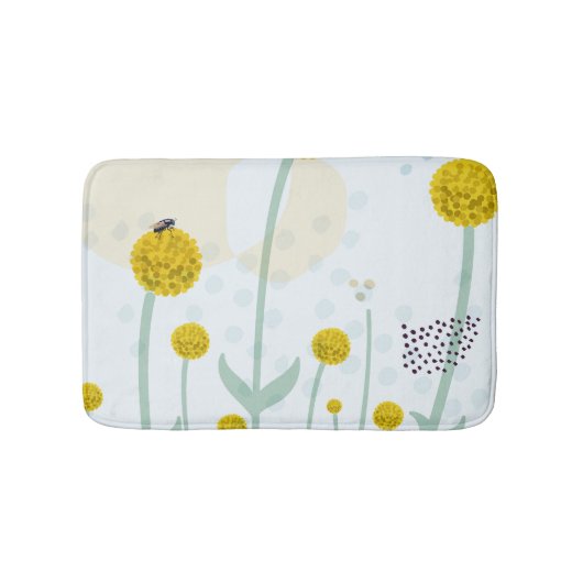 Modern Abstract Botanical Yellow Billy Button バスマット (正面)