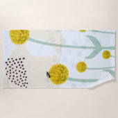 Modern Abstract Botanical Yellow Billy Button ビーチタオル (正面)