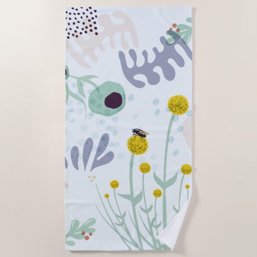 Modern Abstract Botanical Yellow Billy Button ビーチタオル (正面)