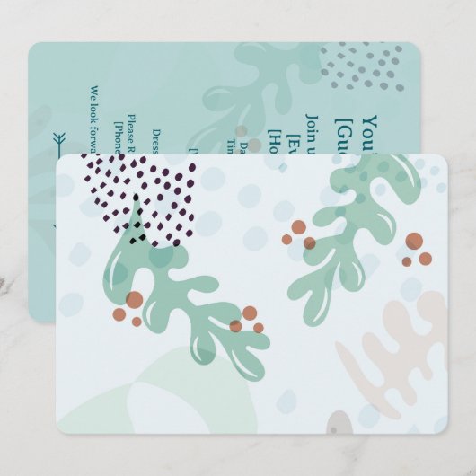 Modern Abstract Botanical Yellow Billy Button 招待状 (正面/裏面)