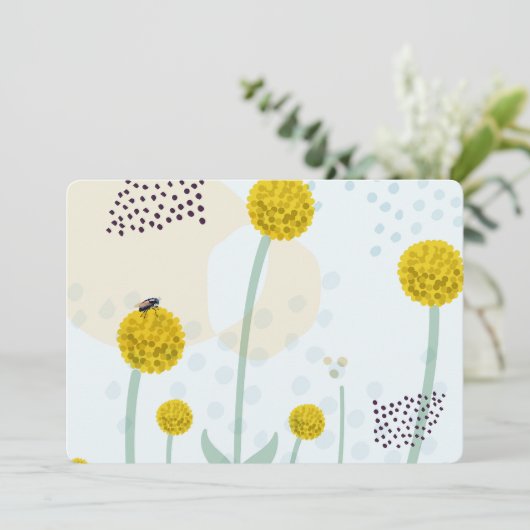 Modern Abstract Botanical Yellow Billy Button 招待状 (スタンド正面)