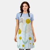 Modern Abstract Botanical Yellow Billy Button Apro エプロン (着用した状態)