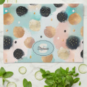 Modern Abstract Brushstroke & Polka Dot Pattern キッチンタオル (折り畳み)