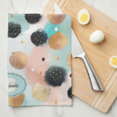 Modern Abstract Brushstroke & Polka Dot Pattern キッチンタオル (四つ折り)