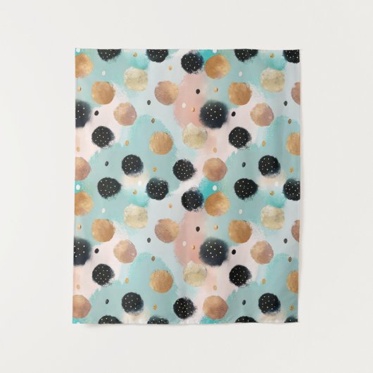 Modern Abstract Brushstroke & Polka Dot Pattern タペストリー (正面)
