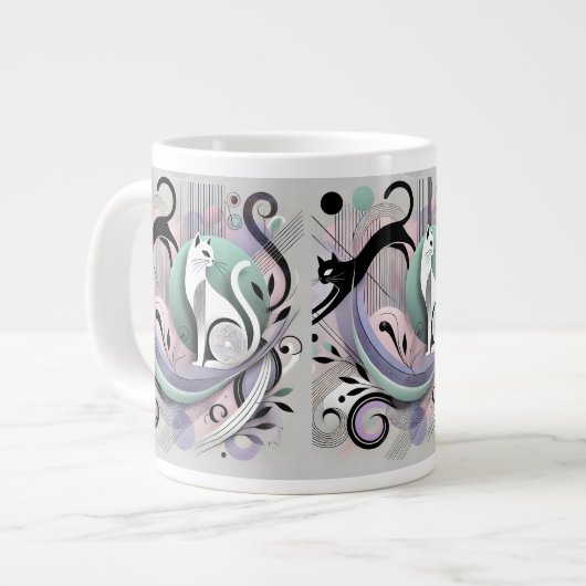 Modern Abstract Cat Art – Stylish Mug for Cat Love ジャンボコーヒーマグカップ (正面左)