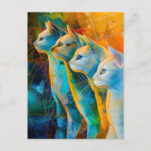 Modern abstract cat portrait surrounded by Galaxy