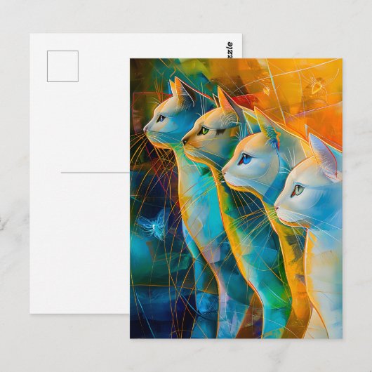 Modern abstract cat portrait surrounded by Galaxy ポストカード (正面/裏面)