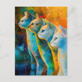 Modern abstract cat portrait surrounded by Galaxy ポストカード (正面)