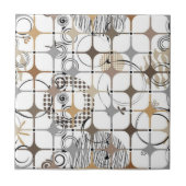 Modern Abstract Circles and Stars in Gold and Bron タイル (正面)