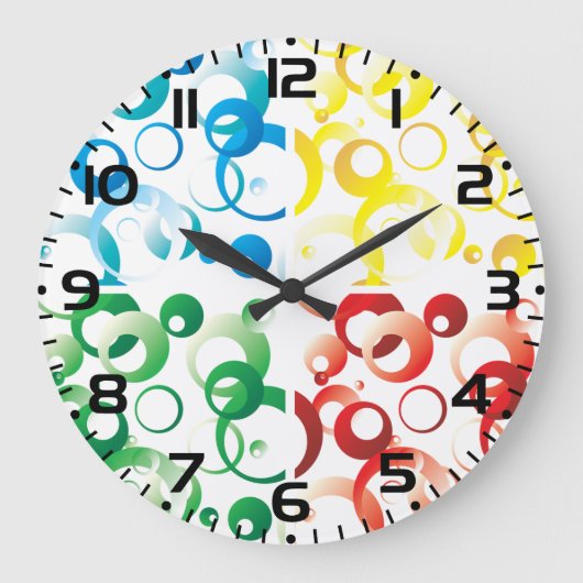Modern Abstract Colorful Bubbles Geometric Pattern ラージ壁時計 (正面)