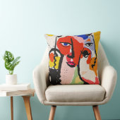 Modern Abstract Cubism Colorful Geometric Portrait クッション (椅子)