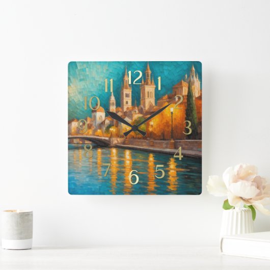 Modern Abstract Design Gold Orange Blue European スクエア壁時計 (ホーム)