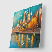 Modern Abstract Design Gold Orange Blue European  スクエア壁時計 (傾斜)