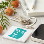 Modern Abstract Face Line Art Teal キーホルダー (正面右)