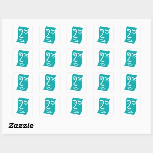 Modern Abstract Face Line Art Teal スクエアシール (シート)