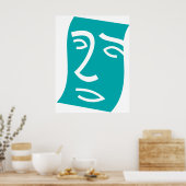Modern Abstract Face Line Art Teal ポスター (キッチン)