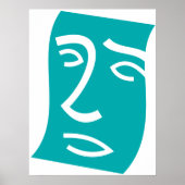 Modern Abstract Face Line Art Teal ポスター (正面)