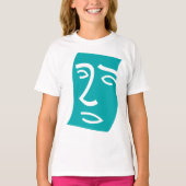 Modern Abstract Face Line Art Teal Tシャツ (正面)