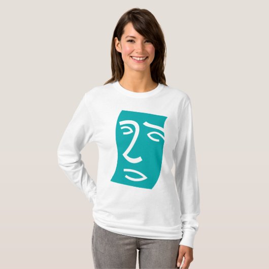Modern Abstract Face Line Art Teal Tシャツ (正面フル)