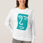 Modern Abstract Face Line Art Teal Tシャツ (正面)