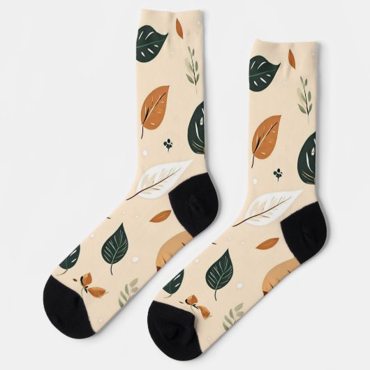 Modern Abstract Fall Leaves Pattern Socks ソックス (左)