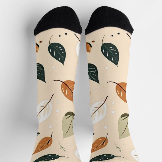 Modern Abstract Fall Leaves Pattern Socks ソックス (上部)