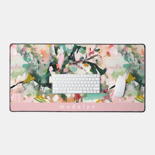 Modern Abstract Floral Botanical Personalized デスクマット (キーボード&マウス)