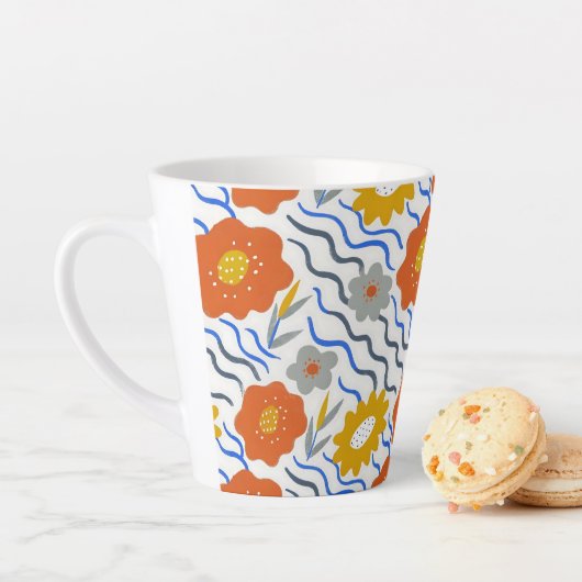 Modern Abstract Flowers Boho Wavy カフェラテマグ (インサイチュ)