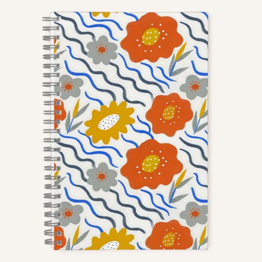 Modern Abstract Flowers Boho Wavy ノートブック (正面)