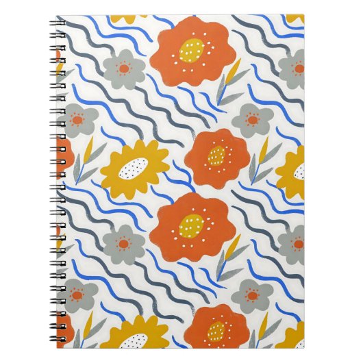 Modern Abstract Flowers Boho Wavy ノートブック (正面)