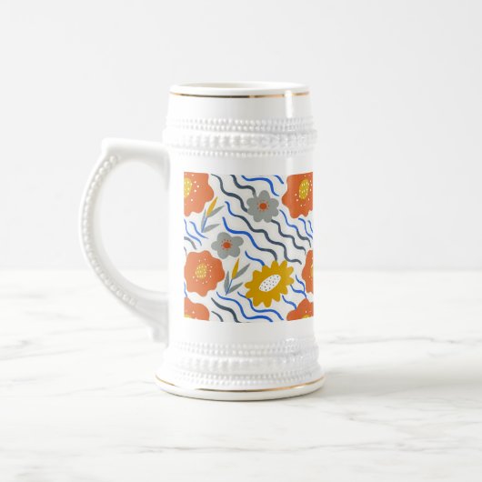 Modern Abstract Flowers Boho Wavy ビールジョッキ (左)