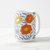 Modern Abstract Flowers Vibrant Wavy コーヒーマグカップ (正面右)