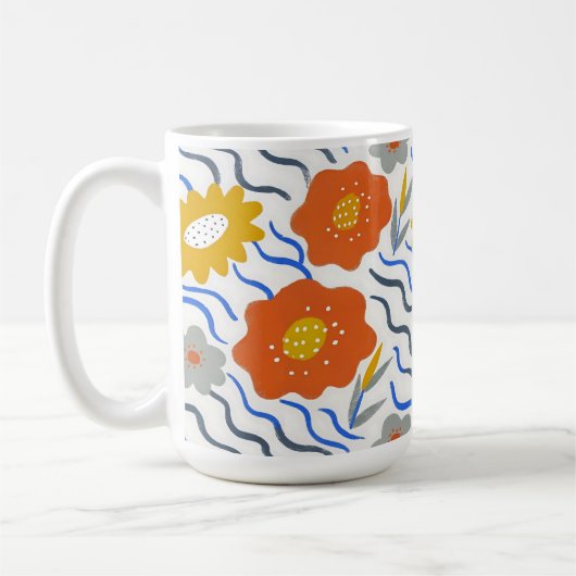 Modern Abstract Flowers Vibrant Wavy コーヒーマグカップ (左)