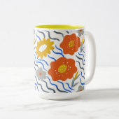 Modern Abstract Flowers Vibrant Wavy ツートーンマグカップ (正面右)