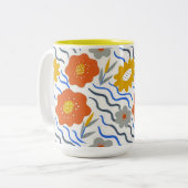 Modern Abstract Flowers Vibrant Wavy ツートーンマグカップ (正面左)