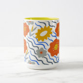 Modern Abstract Flowers Vibrant Wavy ツートーンマグカップ (中央)