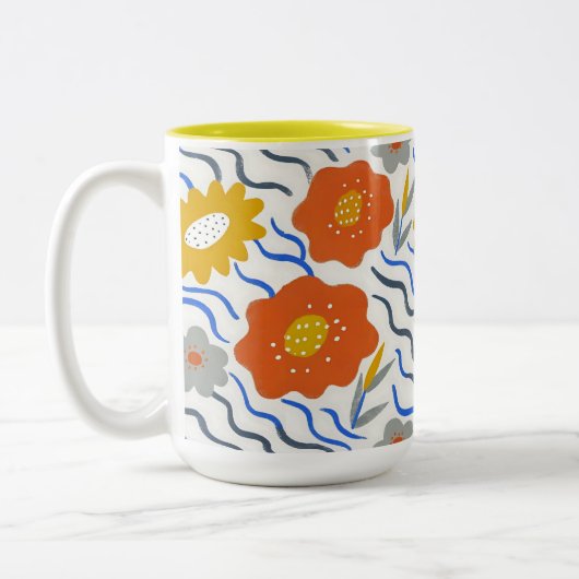 Modern Abstract Flowers Vibrant Wavy ツートーンマグカップ (左)