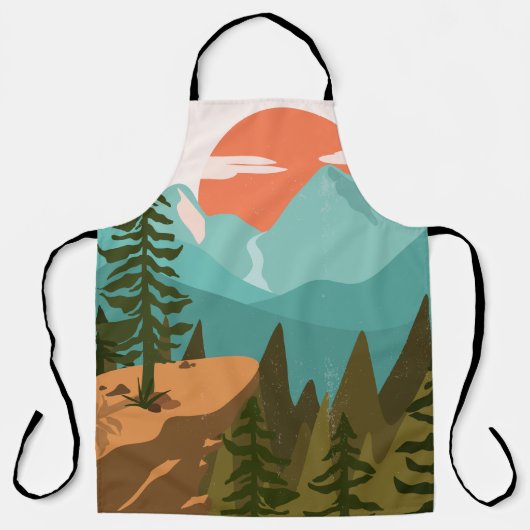 Modern Abstract Forest, Mountains, and Sunrise エプロン (正面)