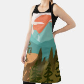 Modern Abstract Forest, Mountains, and Sunrise エプロン (インサイチュ)