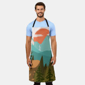 Modern Abstract Forest, Mountains, and Sunrise エプロン (着用した状態)