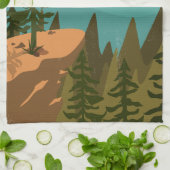 Modern Abstract Forest, Mountains, and Sunrise キッチンタオル (折り畳み)