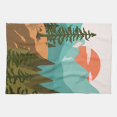 Modern Abstract Forest, Mountains, and Sunrise キッチンタオル (横)