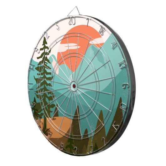 Modern Abstract Forest, Mountains, and Sunrise ダーツボード (正面右)