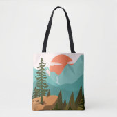 Modern Abstract Forest, Mountains, and Sunrise トートバッグ (正面)