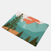 Modern Abstract Forest, Mountains, and Sunrise ドアマット (アングル)